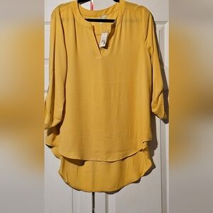 Cato's Women's Casual V Neck Cuffed Sleeves Solid Chiffon Blouse Top